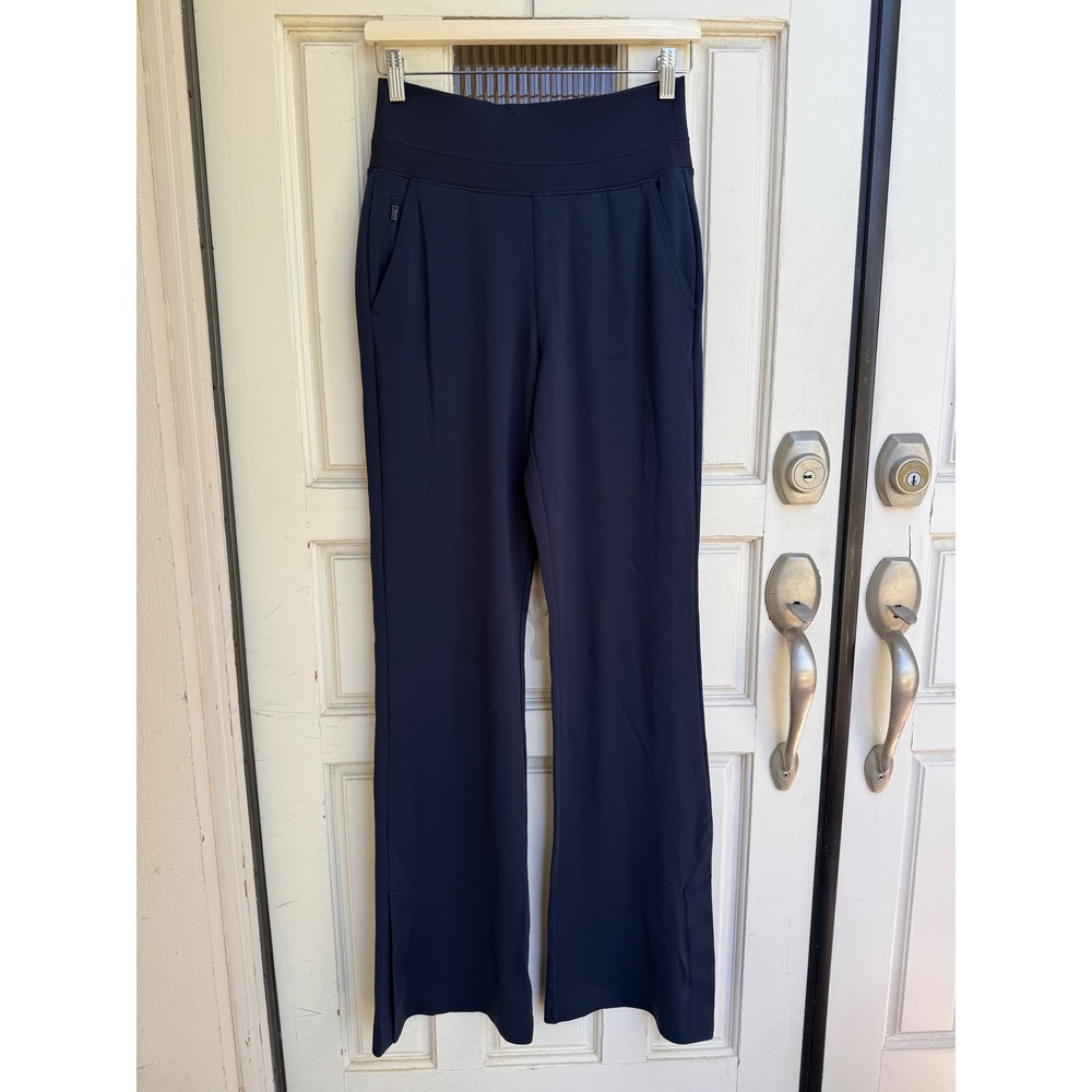 Athleta Brooklyn Flare Pants Navy Blue Ribbed Waist Zip Pockets Size XS‎ Tall